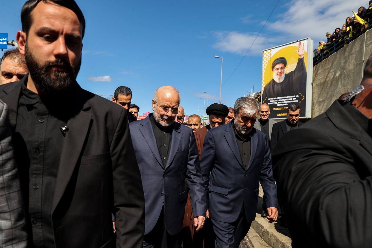 حضور قالیباف در مراسم تشییع پیکر رهبران شهید مقاومت