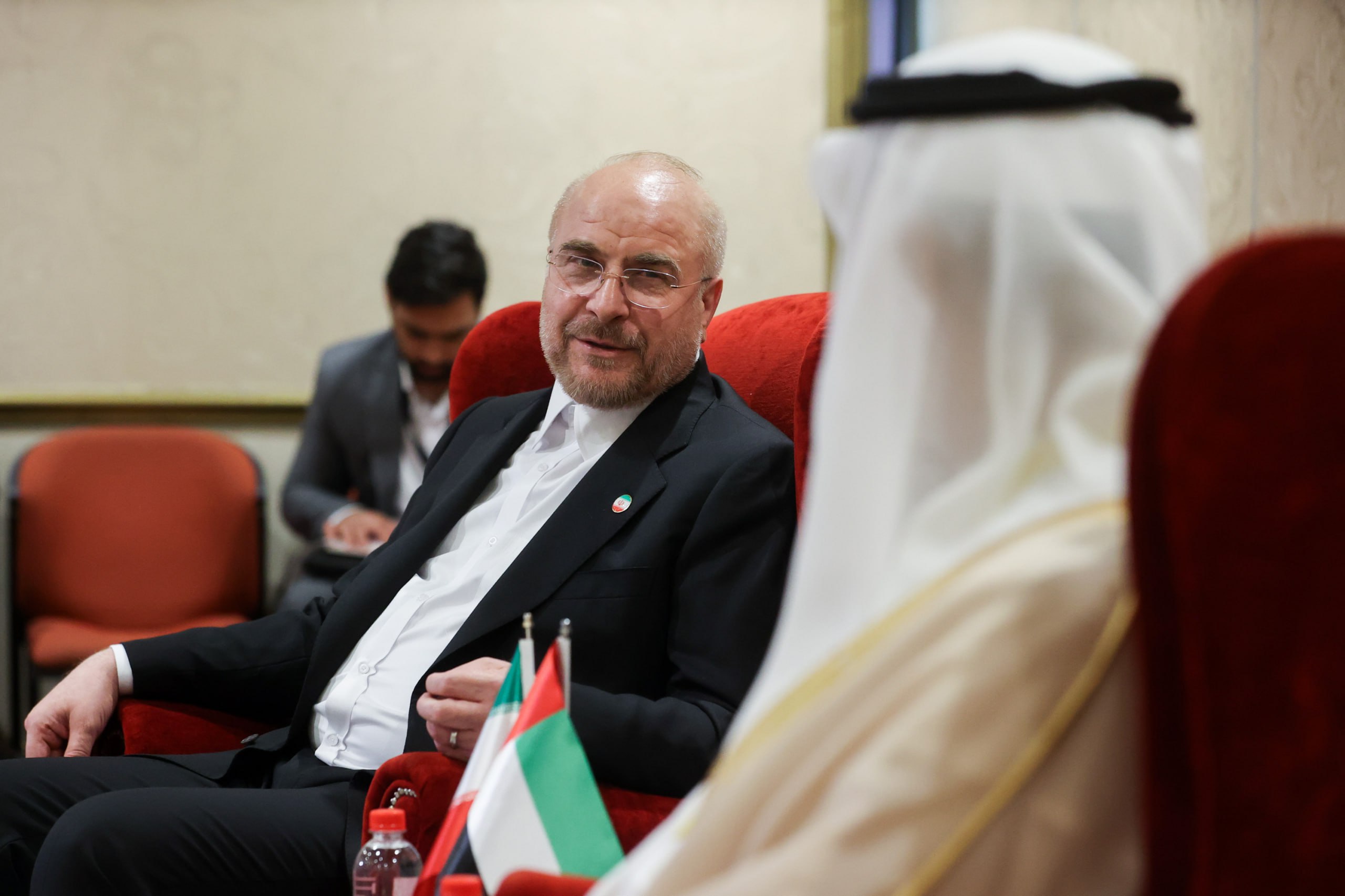 دیدار قالیباف و صقر غباش، رؤسای مجلس شورای اسلامی و مجلس امارات متحدۀ عربی