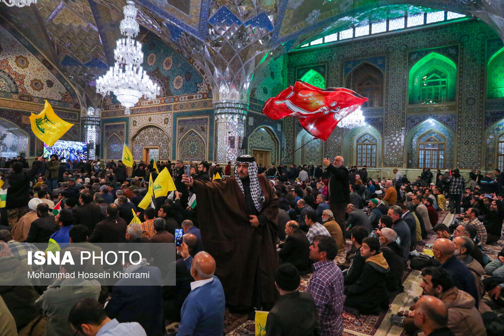 مراسم گرامیداشت شهید سیدحسن نصرالله همزمان با تشییع شهدا در لبنان - مشهد