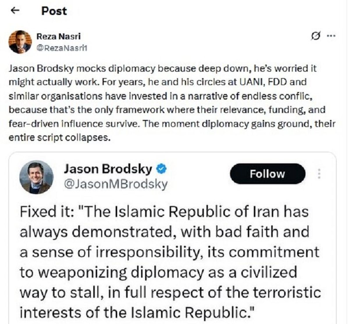 پاسخ کارشناس سیاست خارجی به ادعای مدیر اجرایی نهادی ضدایرانی در ایکس