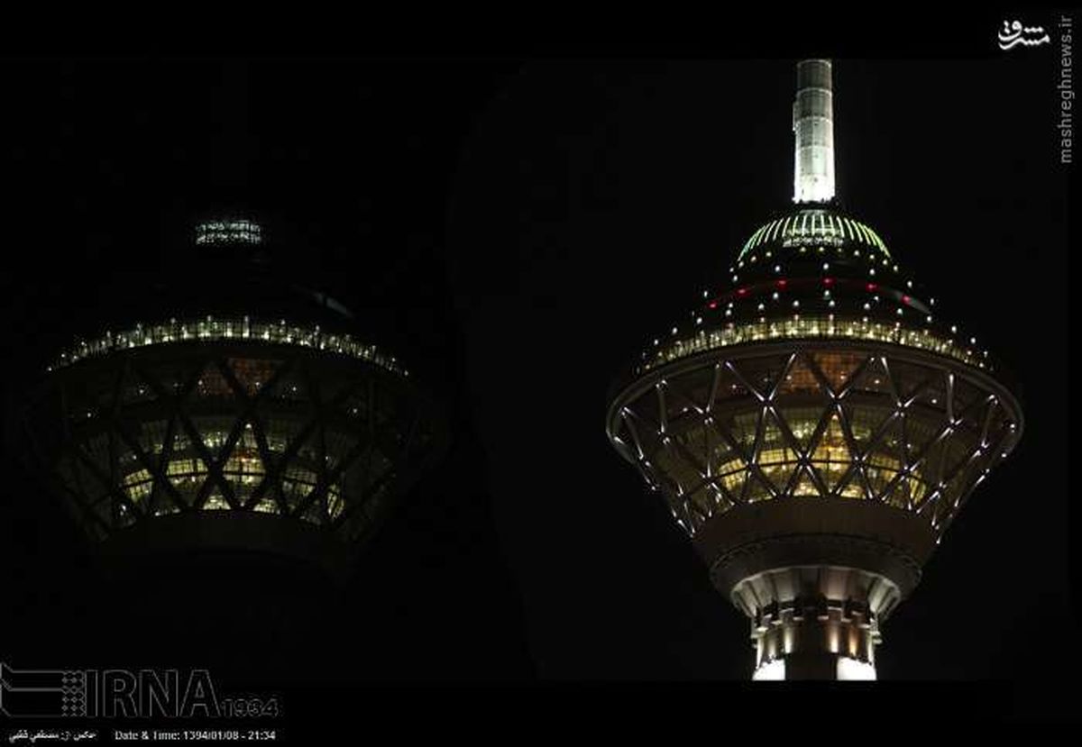 تاثیر ساعت زمین بر روی برج میلاد/ عکس