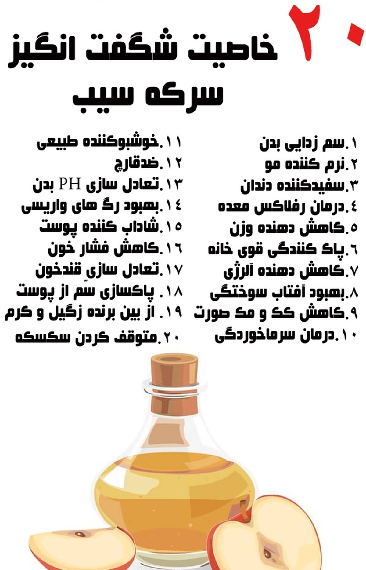 ۲۰ خاصیت شگفتانگیز «سرکه سیب»