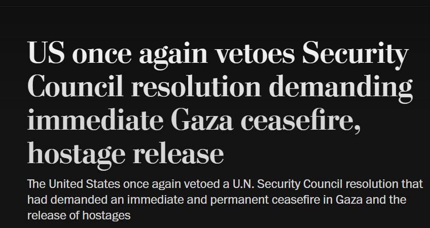 آمریکا پیشنویش قطعنامه آتشبس در غزه را وتو کرد