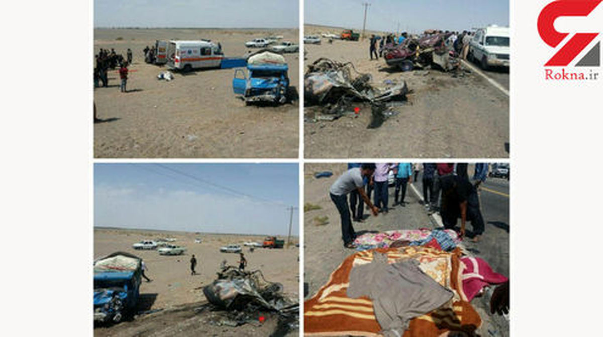 عکسهای وحشتناک از له شدن ۵ مسافر در تصادف جاده ریگان