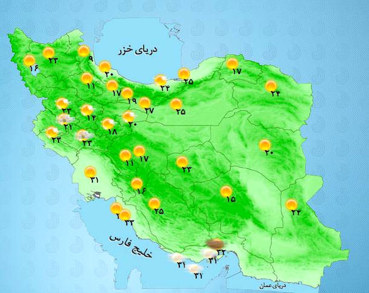 عکس: آب و هوای استان‌ها شنبه ۳۰ مرداد