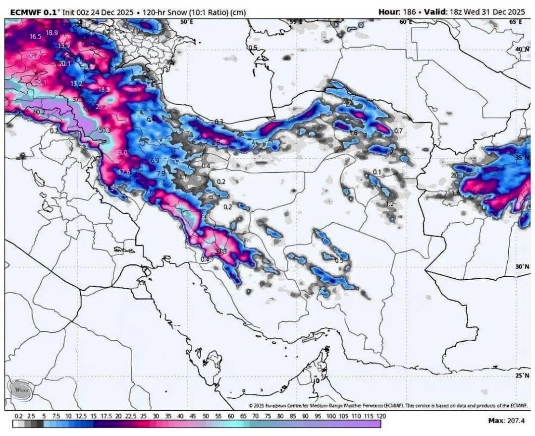 احتمال برف گسترده از ظهر شنبه تا صبح سه‌شنبه هفته دیگر
