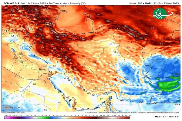 احتمال وقوع یک ناهنجاری شدید گرمایی برای اواخر آبان و اوایل آذر 