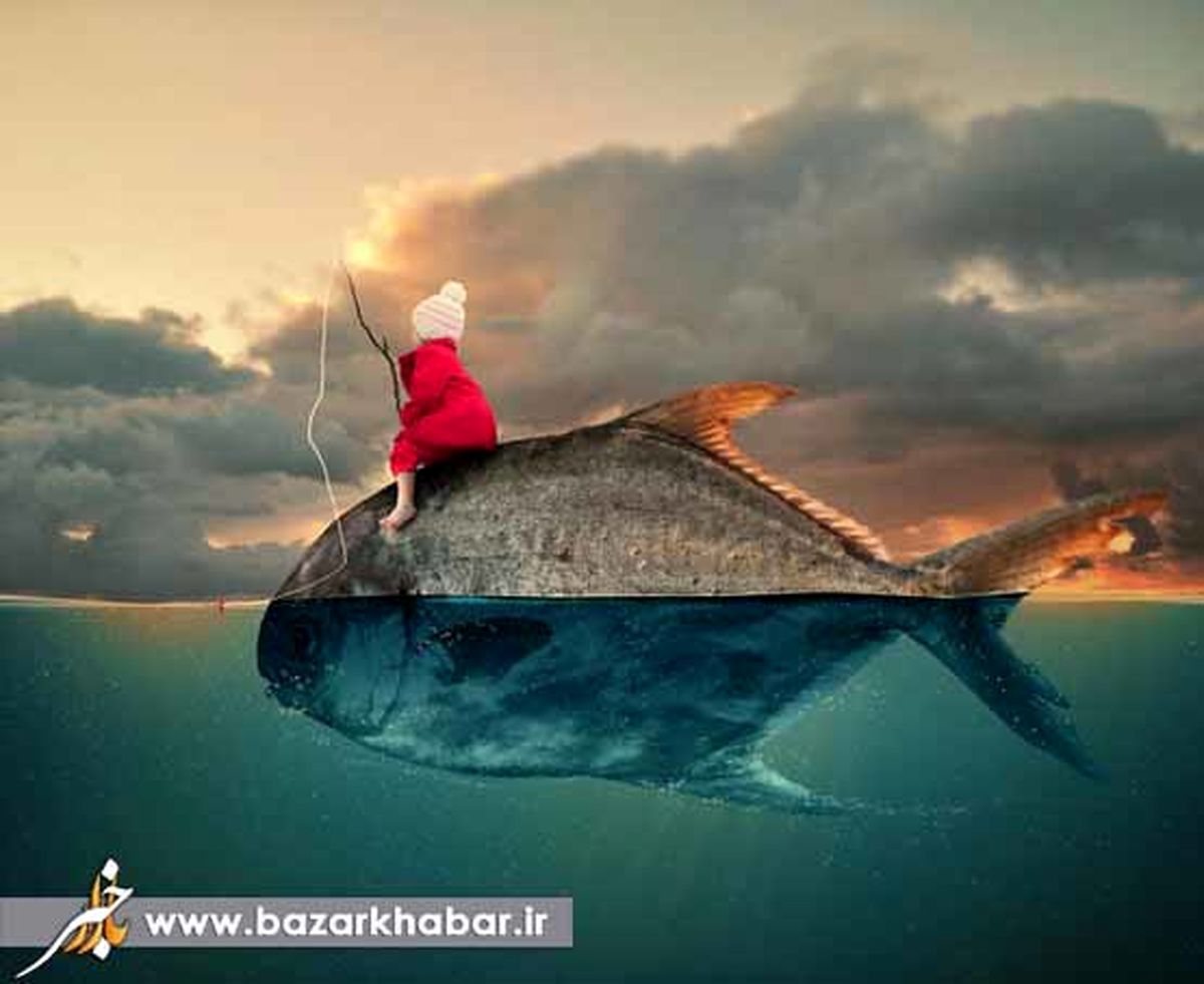 کودکی بر روی ماهی/عکس