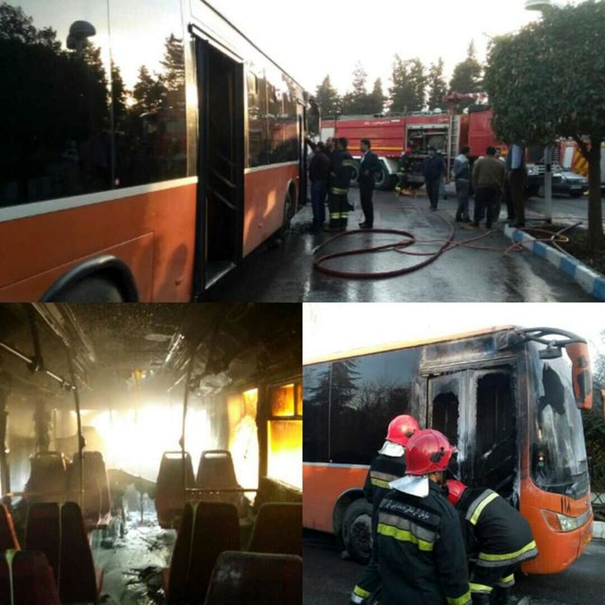 آتش‌سوزی اتوبوس دانشجویی در آمل +عکس