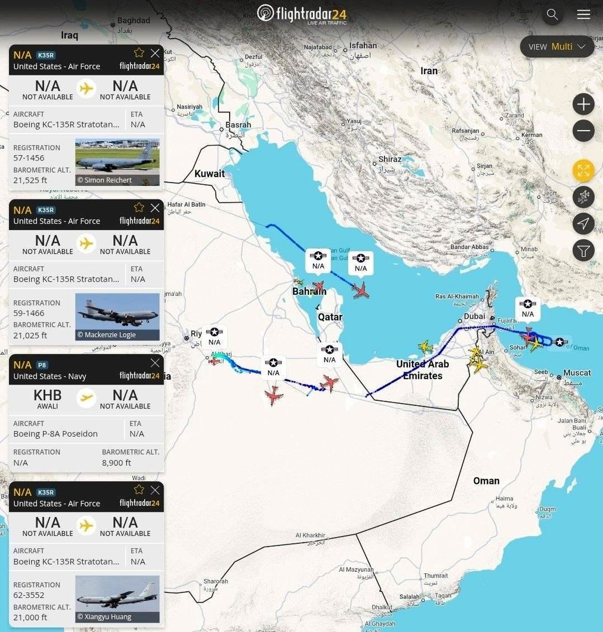 پرواز سوخت‌رسان‌های آمریکایی بر فراز خلیج فارس