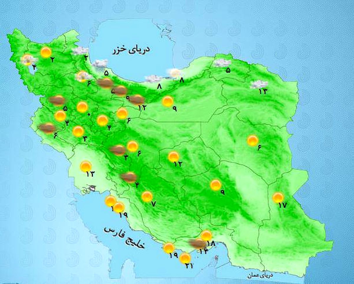 نقشه: وضعیت آب و هوا یکشنبه 2 اسفند