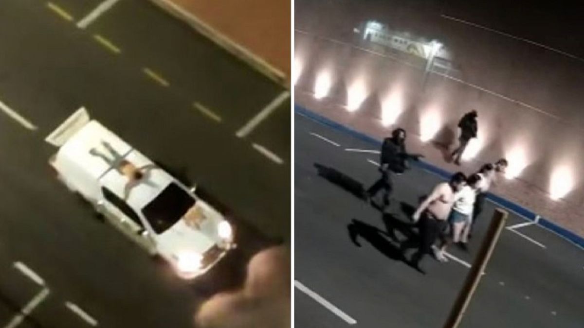 گروگانگیری وحشتناک سارقان بانک پس از سرقت! / بستن گروگان ها به کاپوت ماشین+فیلم