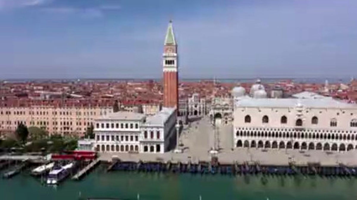تصاویر هوایی از شهر ونیز ایتالیا که در خلوت به سر می‌برد +فیلم