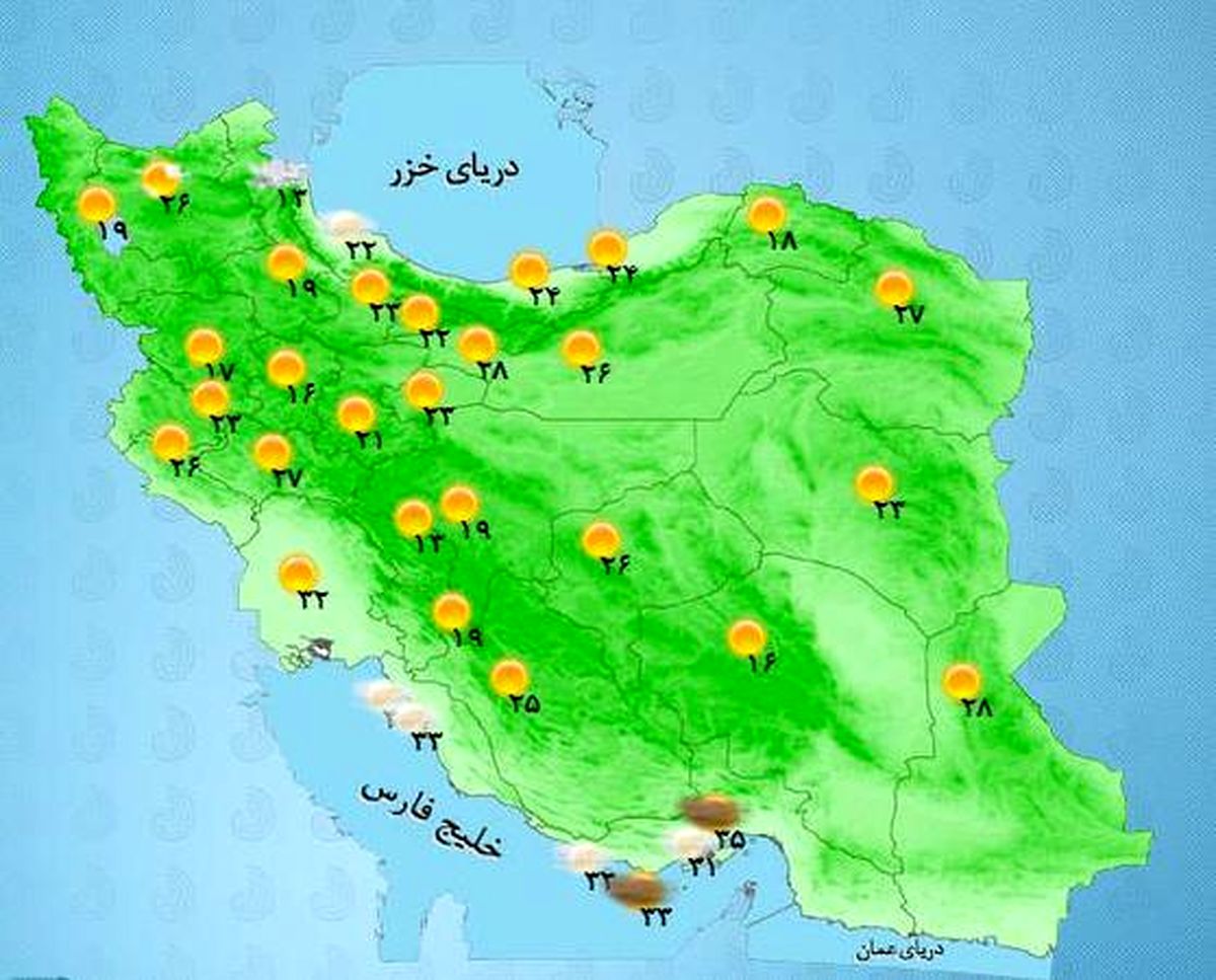 عکس: نقشه آب و هوا یکشنبه هفدهم مرداد