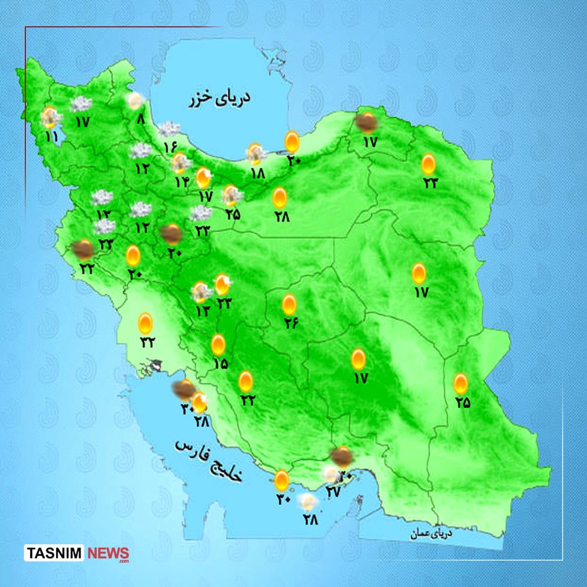 نقشه هوای استان ها امروز یکشنبه ۱۴ اردیبهشت | بارش باران و تگرگ در ۲۲ استان | گردوخاک عراقی در راه است؟
