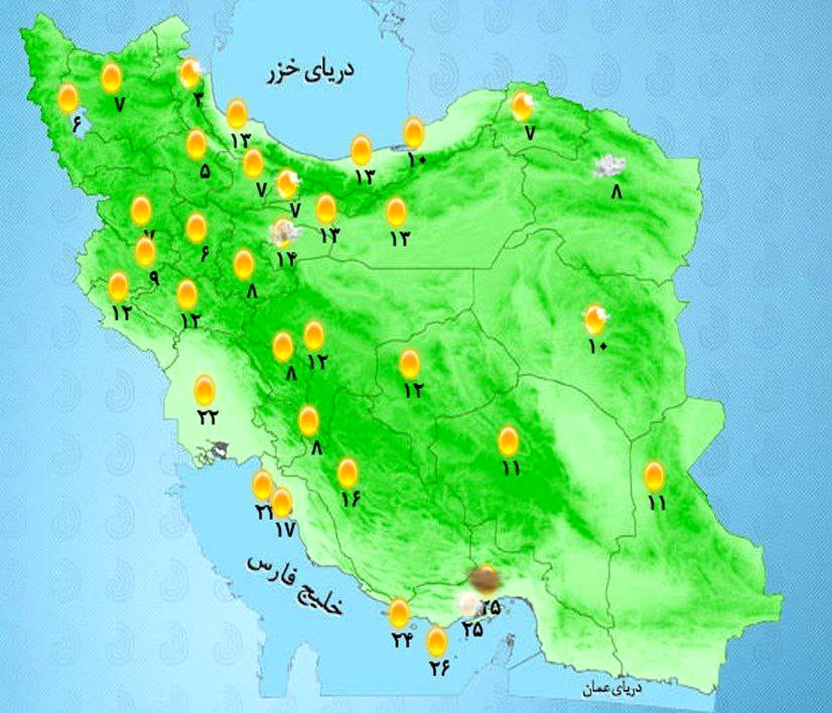 نقشه هوای استان ها امروز 3 اردیبهشت | بارش پراکنده در شمال غرب