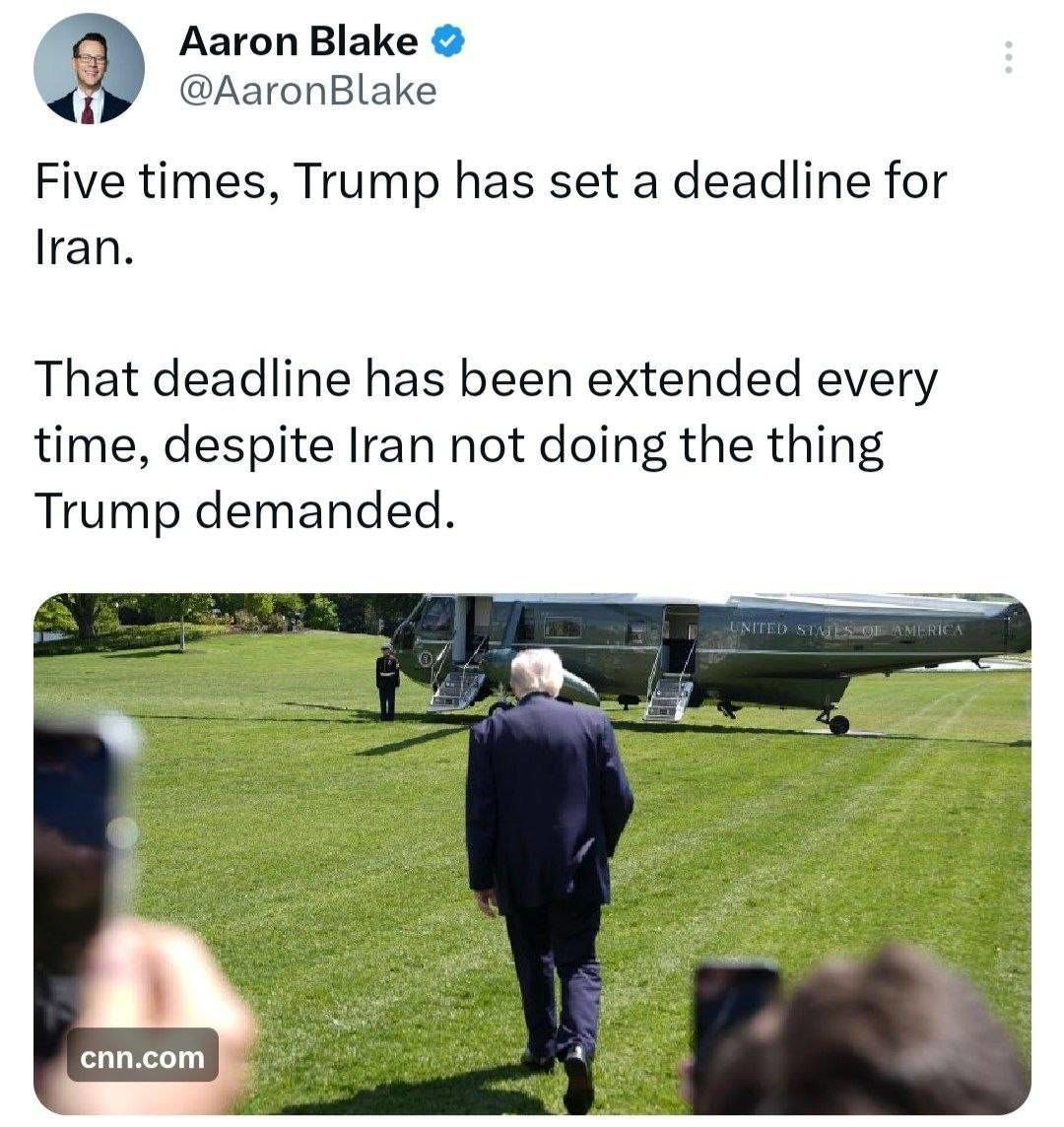 کنایه خبرنگار سی‌ان‌ان به پنج بار ضرب‌الاجل ترامپ برای ایران 