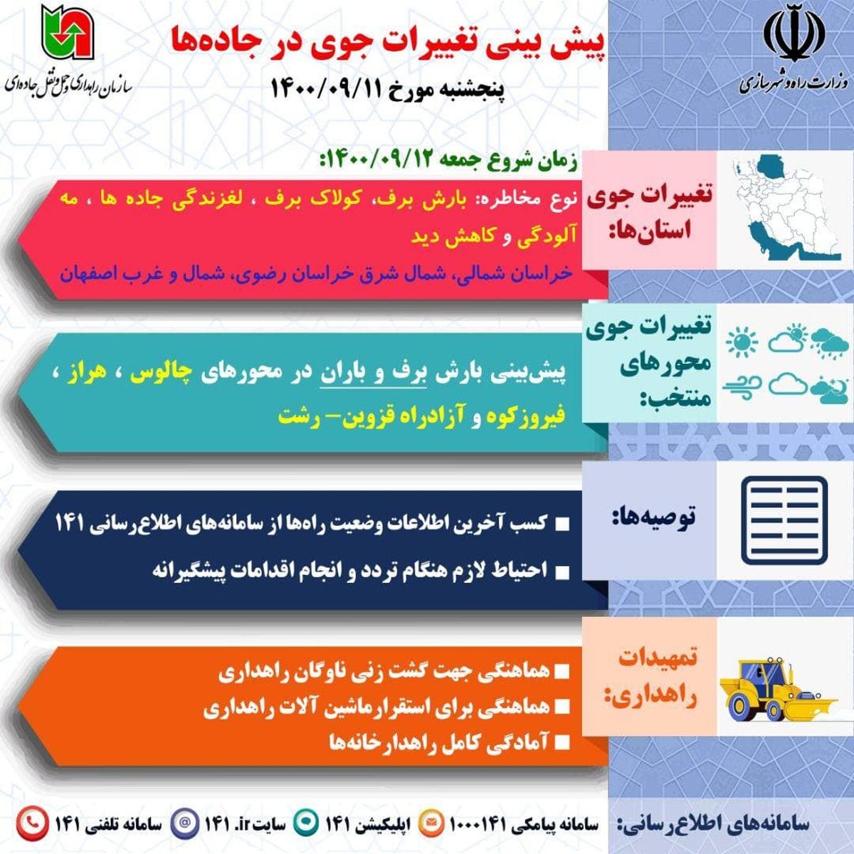 آخرین وضعیت راه ها در پایان هفته