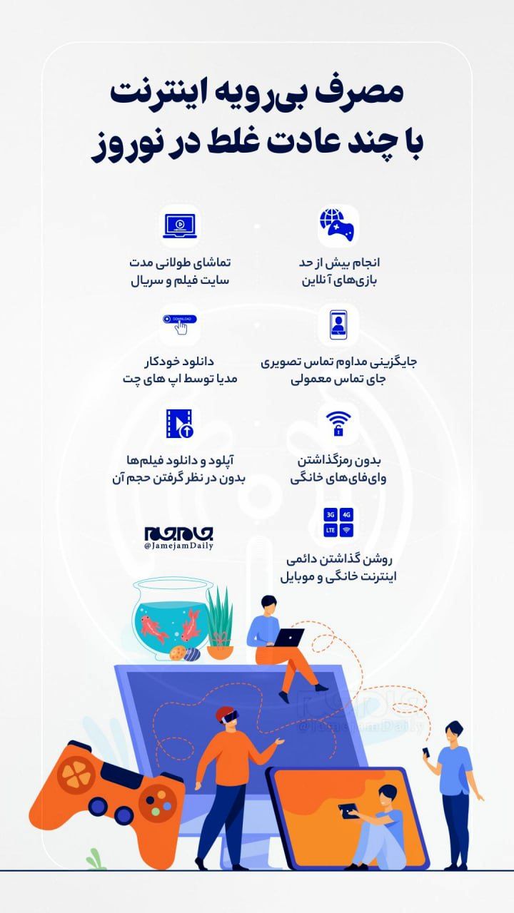 مصرف بی‎رویه اینترنت با چند عادت غلط در نوروز