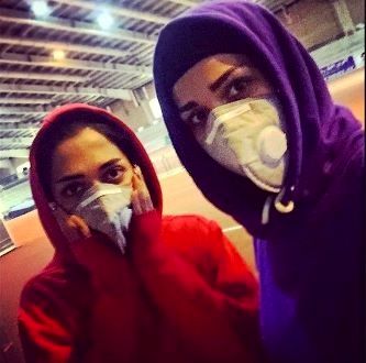 تمرین بانوان دوومیدانی با ماسک+عکس