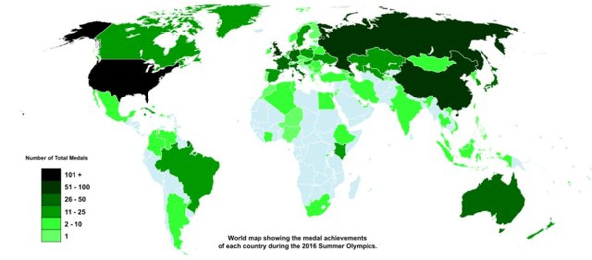 نقشه مدال‌آوری کشورها در المپیک ریو +تصاویر