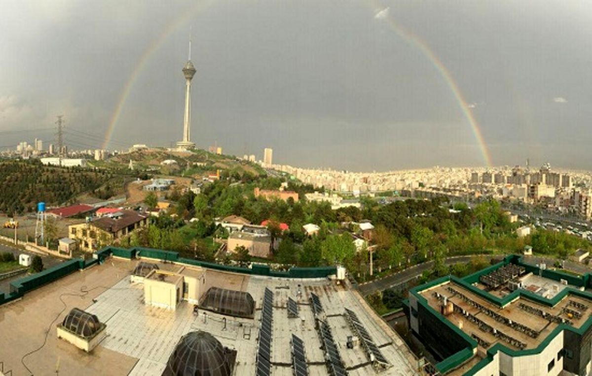 رنگین کمان زیبا بر فراز تهران +عکس