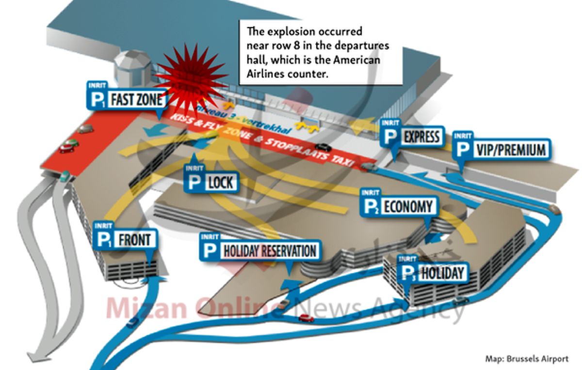 محل دقیق وقوع انفجار در فرودگاه بروکسل +اینفوگرافی