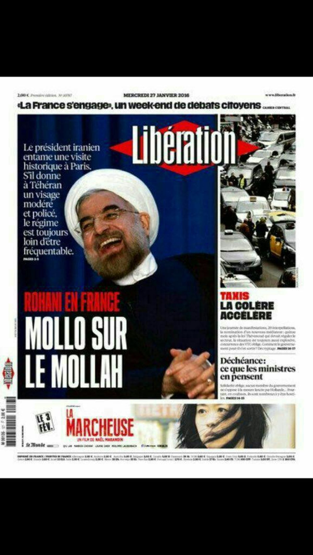 عکس جالب روحانی تیتر یک روزنامه فرانسوی