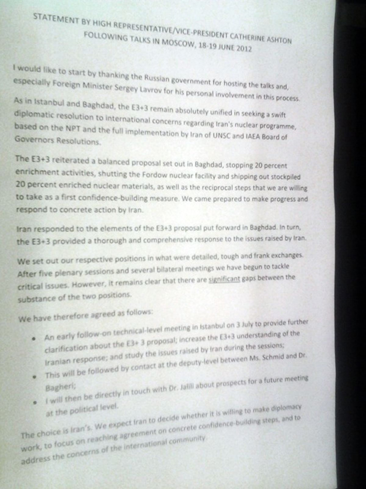 متن کامل بیانیه کاترین اشتون