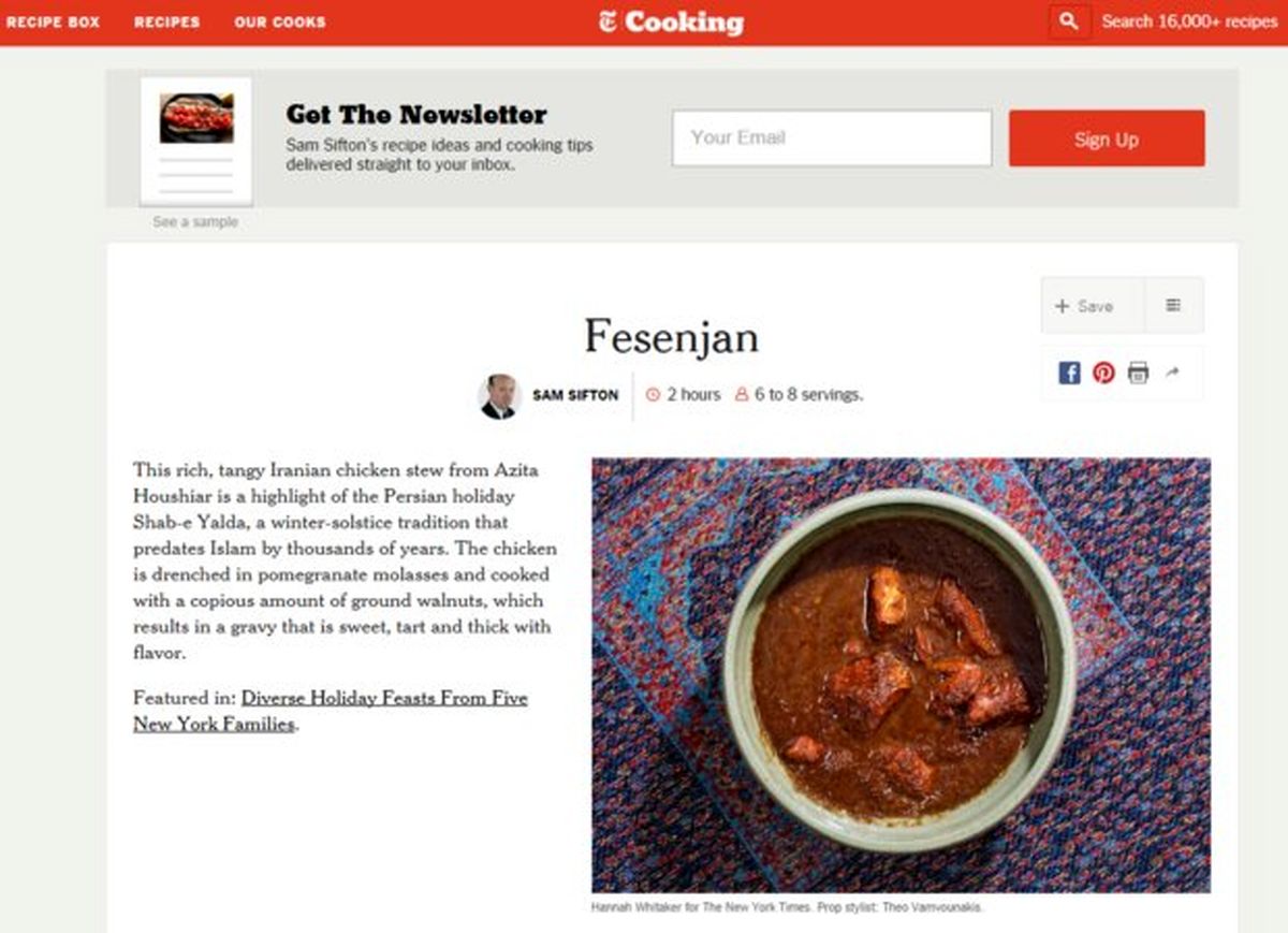 آموزش پخت فسنجان در نیویورک تایمز