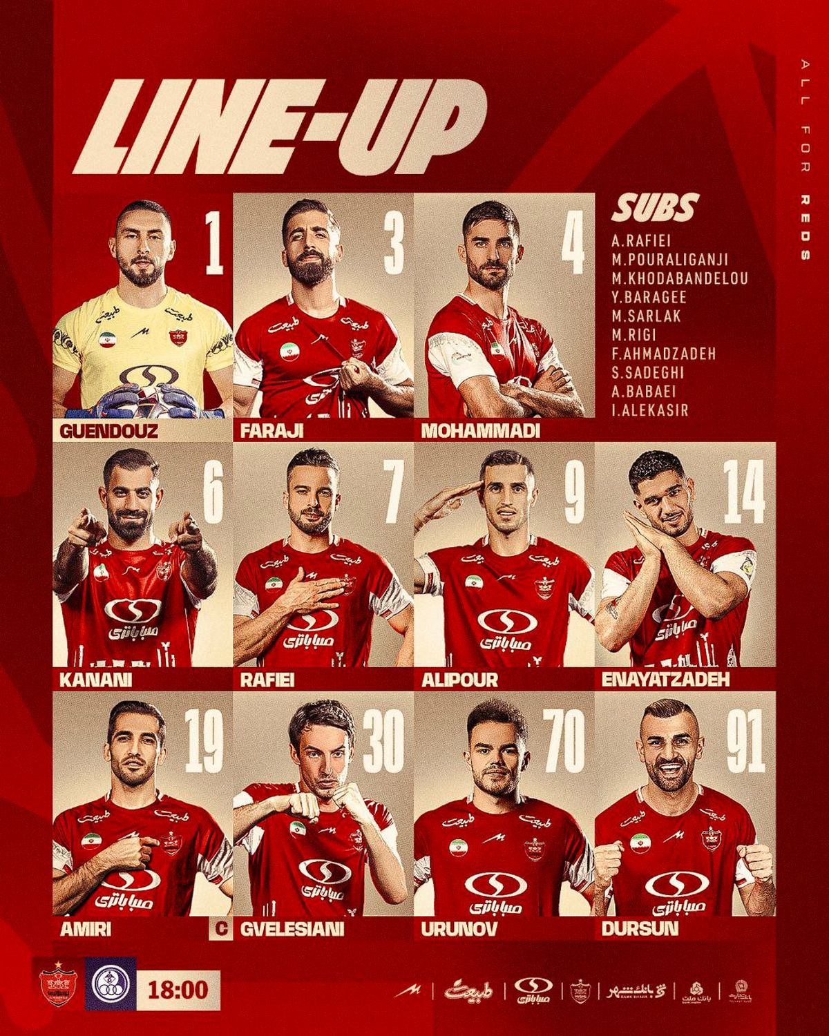 ترکیب پرسپولیس مقابل استقلال خوزستان