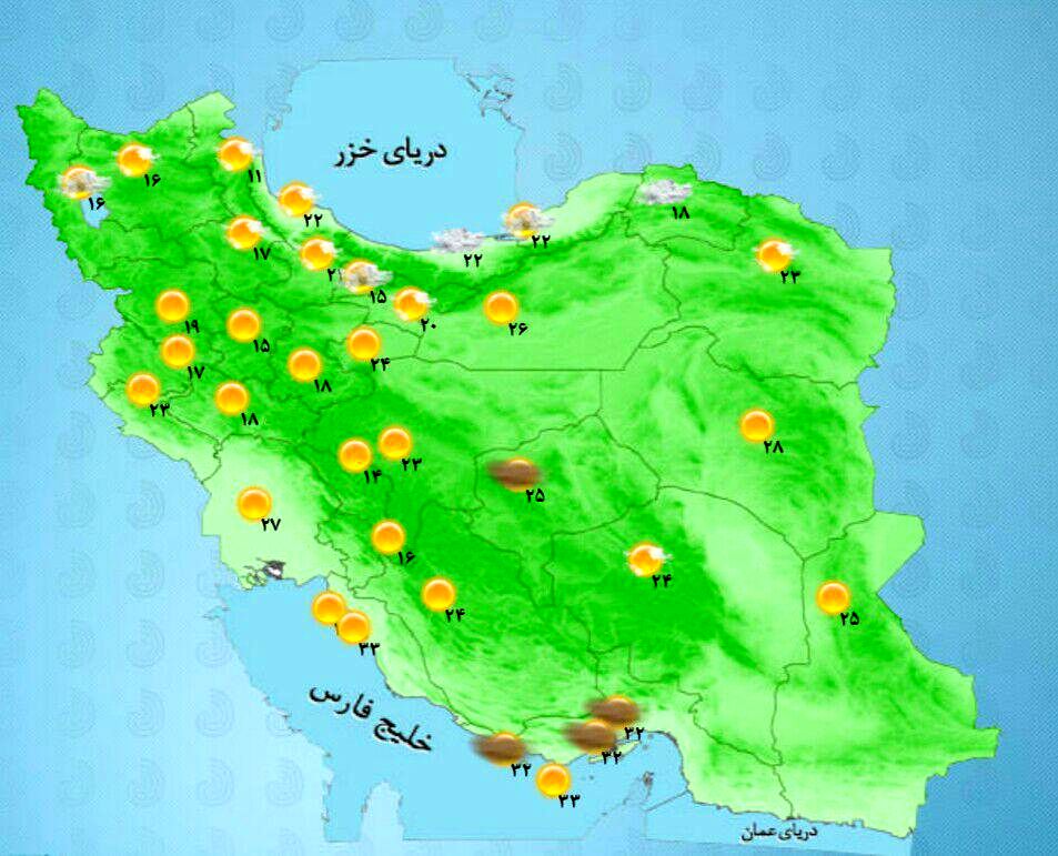 عکس: دمای هوای مراکز استان‌ها  ۱۸ شهریور