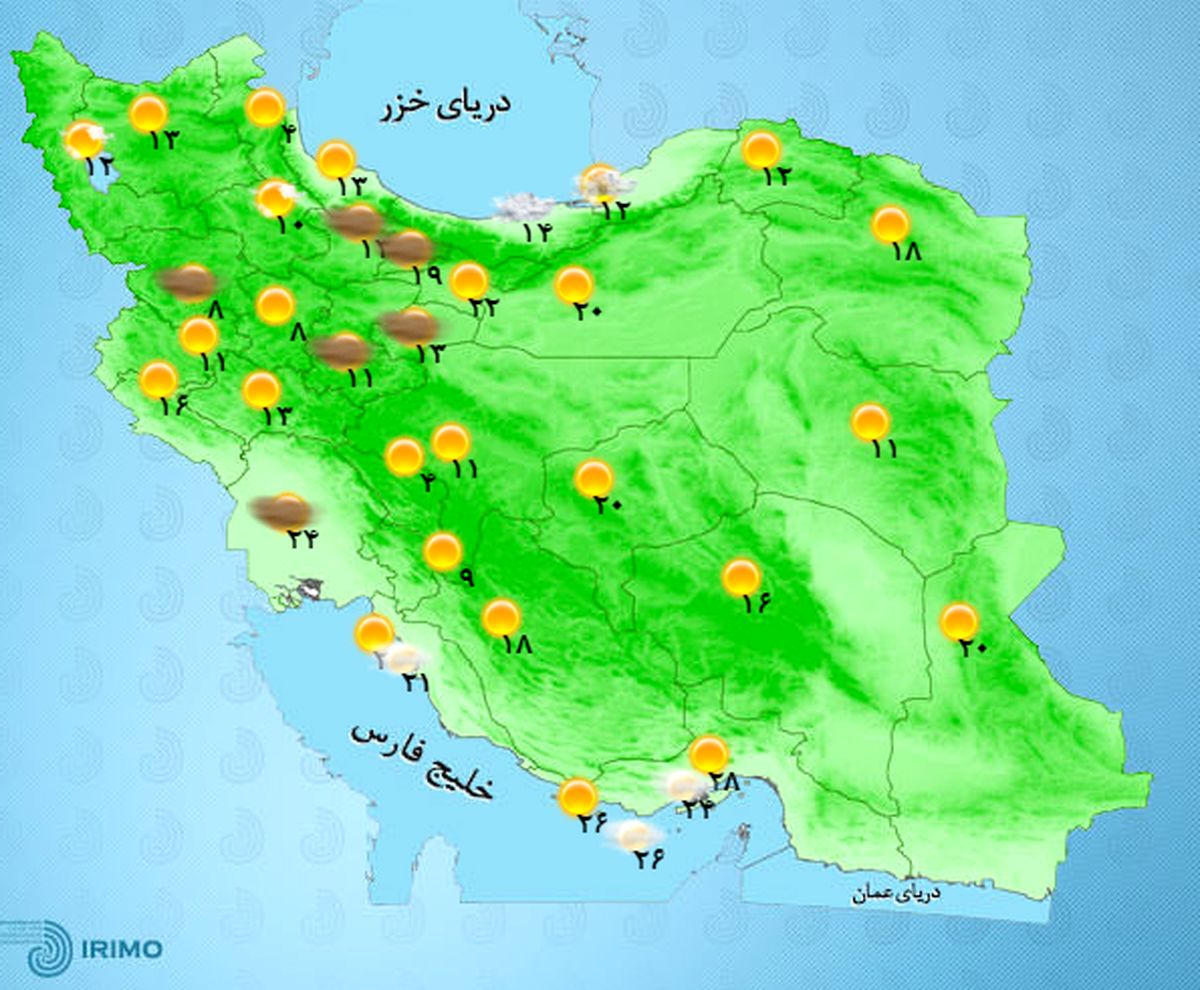 بارش باران و وزش باد شدید در سواحل خزر +نقشه