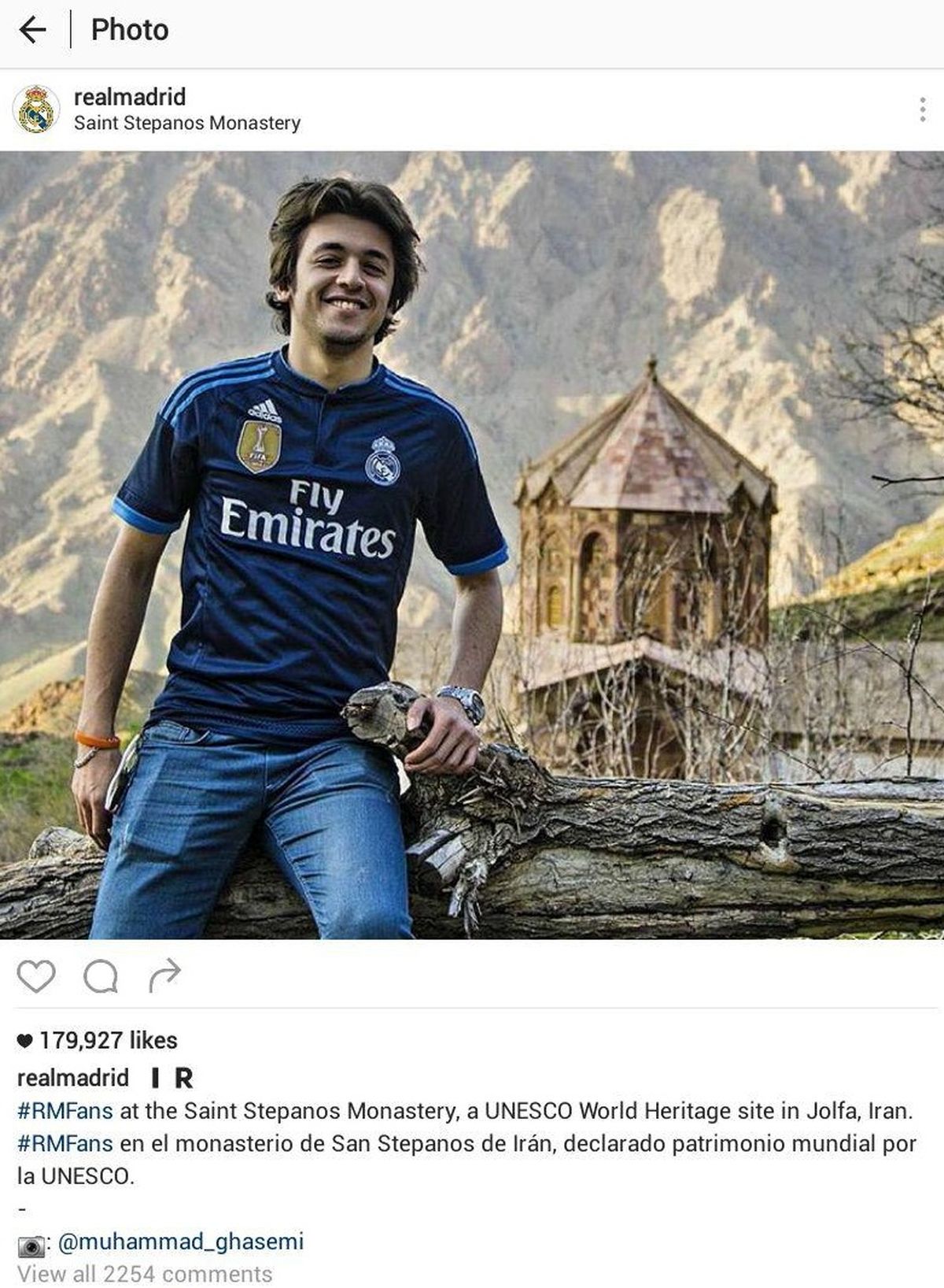 عکس هوادار ایرانی در اینستاگرام رسمی رئال